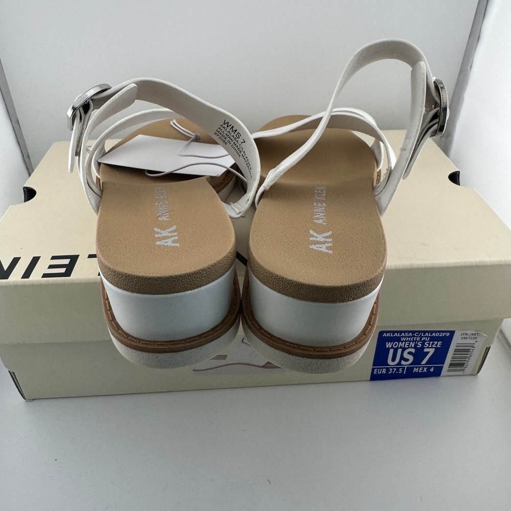 Anne Klein Lalasa Sandals Womens 7 White New Wedge Heel Buckle Strappy Slide - Picture 7 of 9